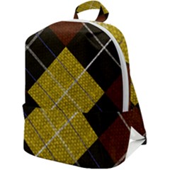 Modern Yellow Golden Plaid Zip Up Backpack by ConteMonfrey