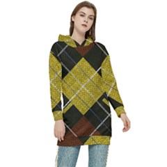 Modern Yellow Golden Plaid Women s Long Oversized Pullover Hoodie by ConteMonfrey