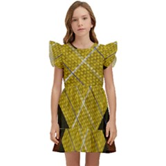 Modern Yellow Golden Plaid Kids  Winged Sleeve Dress by ConteMonfrey