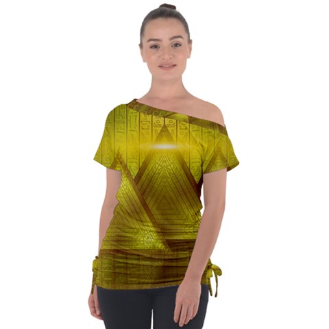 Hieroglyphic Egypt Egyptian Off Shoulder Tie-up Tee by Ravend