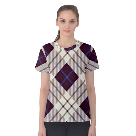 Blue, Purple And White Diagonal Plaids Women s Cotton Tee by ConteMonfrey