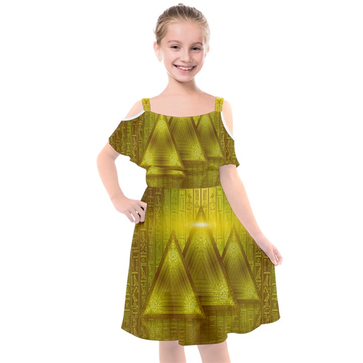 Hieroglyphic Egypt Egyptian Kids  Cut Out Shoulders Chiffon Dress