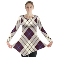 Blue, Purple And White Diagonal Plaids Long Sleeve Tunic  by ConteMonfrey