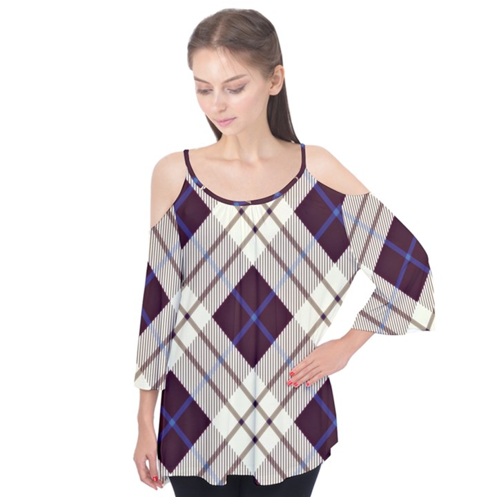 Blue, purple and white diagonal plaids Flutter Tees