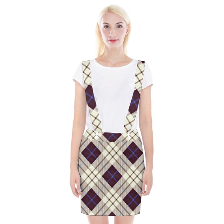 Blue, purple and white diagonal plaids Braces Suspender Skirt