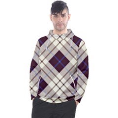 Blue, Purple And White Diagonal Plaids Men s Pullover Hoodie by ConteMonfrey