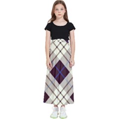 Blue, Purple And White Diagonal Plaids Kids  Flared Maxi Skirt by ConteMonfrey