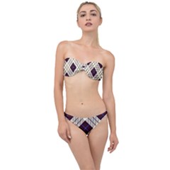 Blue, Purple And White Diagonal Plaids Classic Bandeau Bikini Set by ConteMonfrey