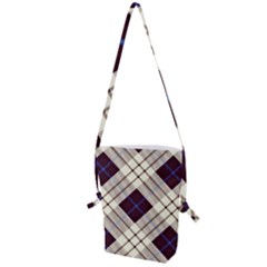 Blue, Purple And White Diagonal Plaids Folding Shoulder Bag by ConteMonfrey