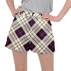 Blue, Purple And White Diagonal Plaids Ripstop Shorts by ConteMonfrey