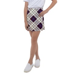 Blue, Purple And White Diagonal Plaids Kids  Tennis Skirt by ConteMonfrey