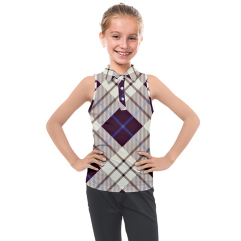 Blue, Purple And White Diagonal Plaids Kids  Sleeveless Polo Tee by ConteMonfrey