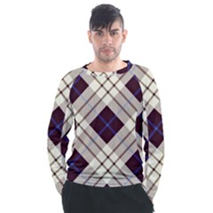 Blue, Purple And White Diagonal Plaids Men s Long Sleeve Raglan Tee