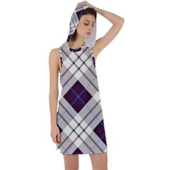 Blue, Purple And White Diagonal Plaids Racer Back Hoodie Dress by ConteMonfrey