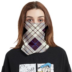 Blue, Purple And White Diagonal Plaids Face Covering Bandana (two Sides)