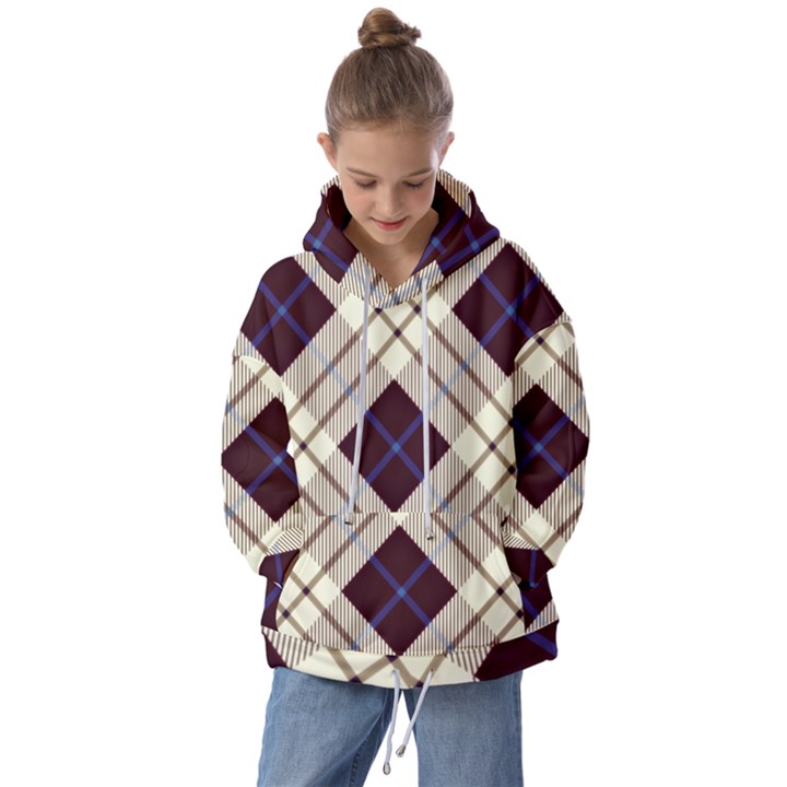 Blue, purple and white diagonal plaids Kids  Oversized Hoodie