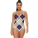 Blue, purple and white diagonal plaids Retro Full Coverage Swimsuit View1