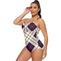 Blue, purple and white diagonal plaids Retro Full Coverage Swimsuit View2