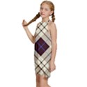 Blue, purple and white diagonal plaids Kids  Halter Collar Waist Tie Chiffon Dress View2