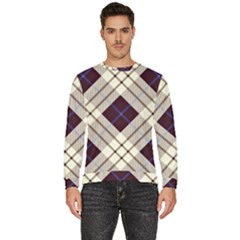 Blue, Purple And White Diagonal Plaids Men s Fleece Sweatshirt by ConteMonfrey