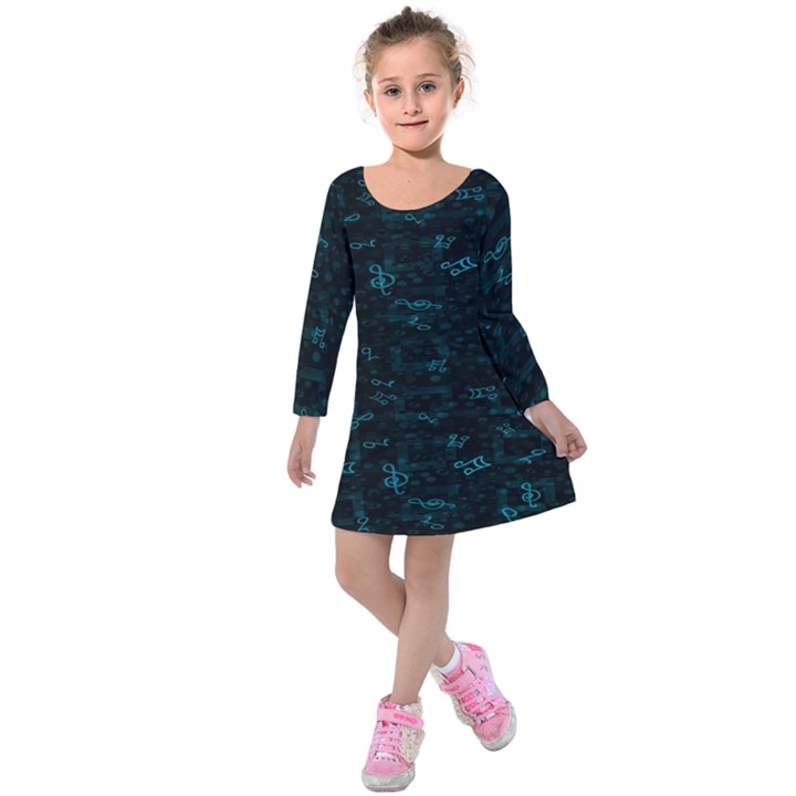 Music Pattern Music Note Doodle Kids  Long Sleeve Velvet Dress