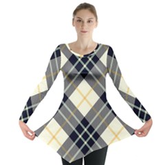 Black, Yellow And White Diagonal Plaids Long Sleeve Tunic  by ConteMonfrey