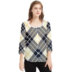 Black, Yellow And White Diagonal Plaids Chiffon Quarter Sleeve Blouse by ConteMonfrey