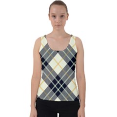 Black, Yellow And White Diagonal Plaids Velvet Tank Top by ConteMonfrey