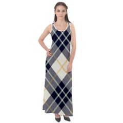 Black, Yellow And White Diagonal Plaids Sleeveless Velour Maxi Dress by ConteMonfrey