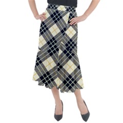 Black, Yellow And White Diagonal Plaids Midi Mermaid Skirt by ConteMonfrey