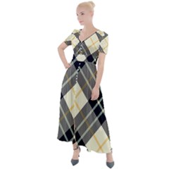 Black, Yellow And White Diagonal Plaids Button Up Short Sleeve Maxi Dress by ConteMonfrey