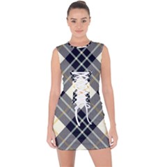 Black, Yellow And White Diagonal Plaids Lace Up Front Bodycon Dress by ConteMonfrey