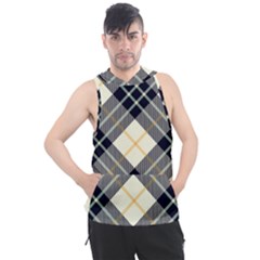 Black, Yellow And White Diagonal Plaids Men s Sleeveless Hoodie by ConteMonfrey