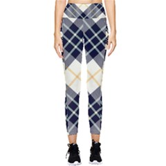 Black, Yellow And White Diagonal Plaids Pocket Leggings  by ConteMonfrey