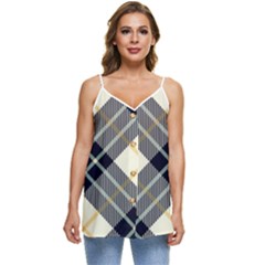 Black, Yellow And White Diagonal Plaids Casual Spaghetti Strap Chiffon Top by ConteMonfrey