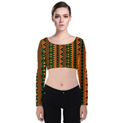 African Pattern Texture Velvet Long Sleeve Crop Top by Ravend