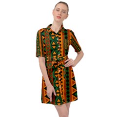 African Pattern Texture Belted Shirt Dress by Ravend