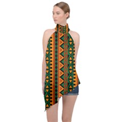 African Pattern Texture Halter Asymmetric Satin Top by Ravend