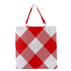 Red And White Diagonal Plaids Grocery Tote Bag by ConteMonfrey