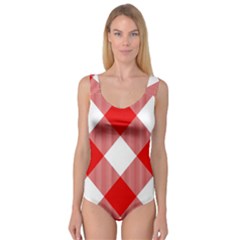 Red And White Diagonal Plaids Princess Tank Leotard  by ConteMonfrey