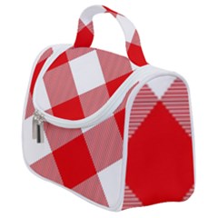 Red And White Diagonal Plaids Satchel Handbag by ConteMonfrey