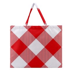 Red And White Diagonal Plaids Zipper Large Tote Bag