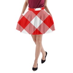 Red And White Diagonal Plaids A-line Pocket Skirt by ConteMonfrey