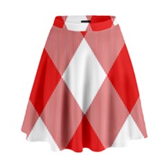 Red And White Diagonal Plaids High Waist Skirt by ConteMonfrey