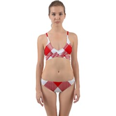 Red And White Diagonal Plaids Wrap Around Bikini Set by ConteMonfrey