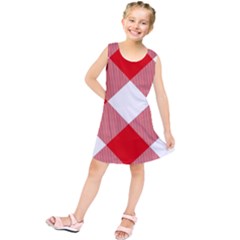 Red And White Diagonal Plaids Kids  Tunic Dress by ConteMonfrey