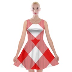 Red And White Diagonal Plaids Velvet Skater Dress by ConteMonfrey