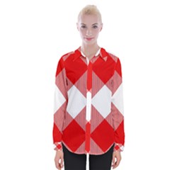 Red And White Diagonal Plaids Womens Long Sleeve Shirt