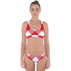 Red And White Diagonal Plaids Cross Back Hipster Bikini Set by ConteMonfrey