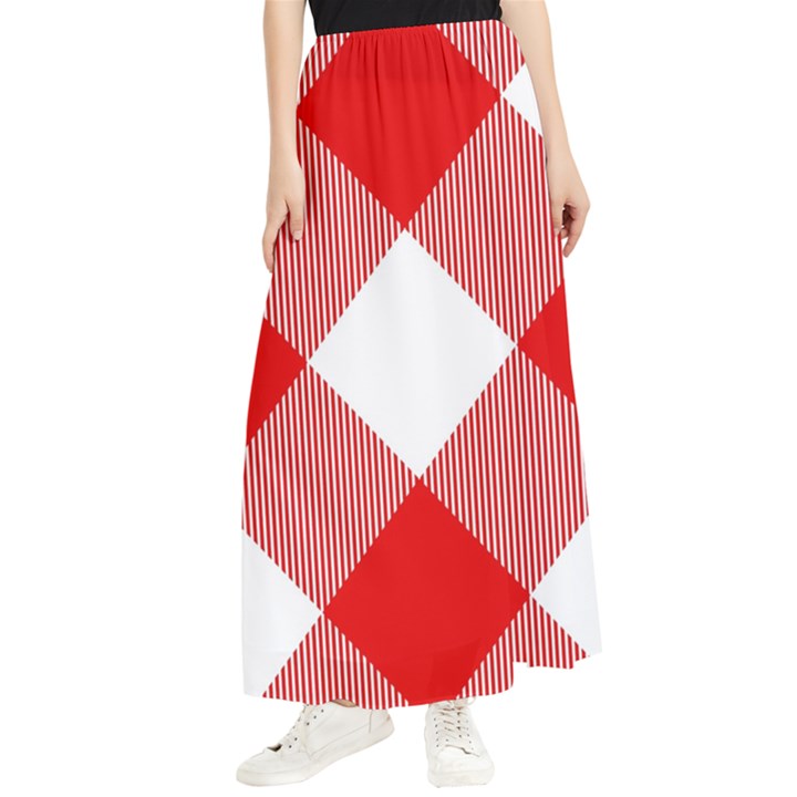 Red and white diagonal plaids Maxi Chiffon Skirt